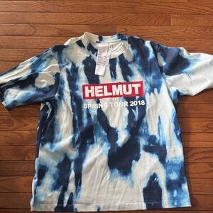 Helmut Lang Blue and White Tie-Dye Short Sleeve Tee